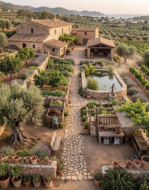 Finca rústica en Mallorca con olivos centenarios, bancales de piedra seca, huerto y viñedos